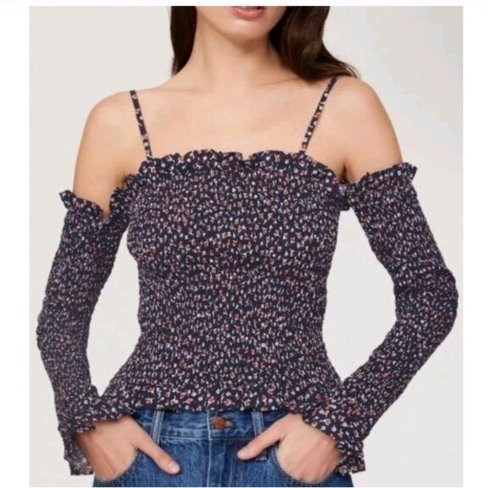 Women's Polo Ralph Lauren Kezia Floral Ruffled‎ Smocked Top SZ S Dark Cottage